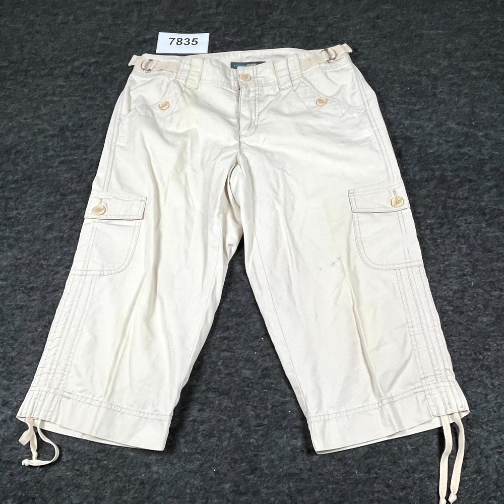 French Cuff Capri Pants Womens‎ 10 Beige Ripstop Cotton Flat Front Straight Leg